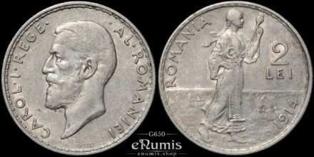 ROMANIA, Carol I, 2 Lei 1914, Brussels, XF