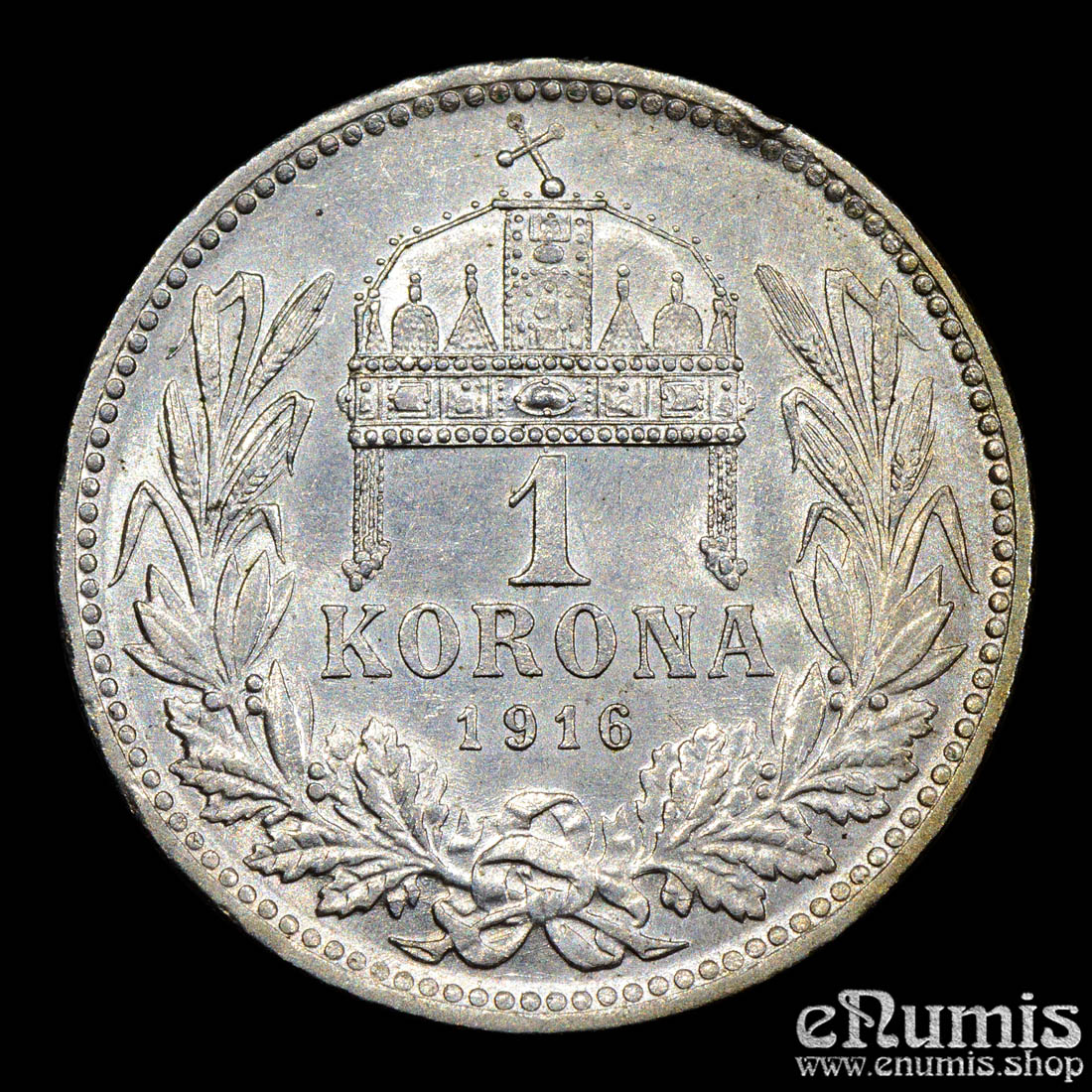 HUNGARY, Franz Joseph I, 1 Korona 1916, better date, UNC