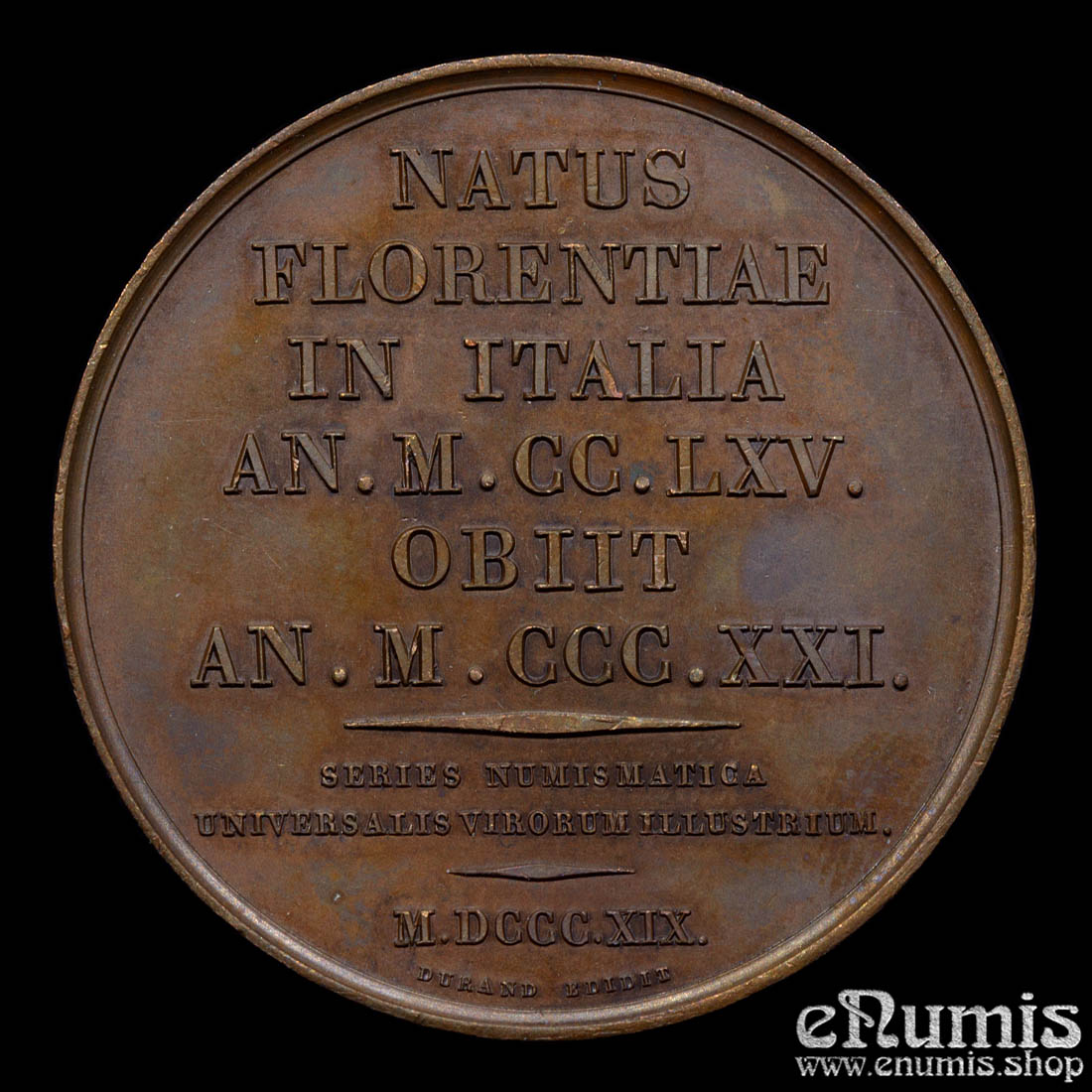 ITALY, Dante Alighieri Medal 1819, by Gayrard, UNC