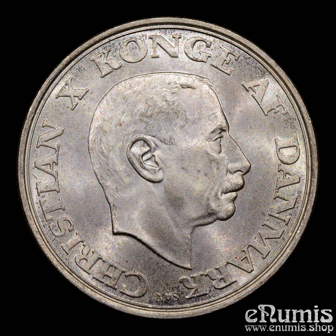 DENMARK, Christian X, 2 Kroner 1945, King’s 75th Birthday, UNC