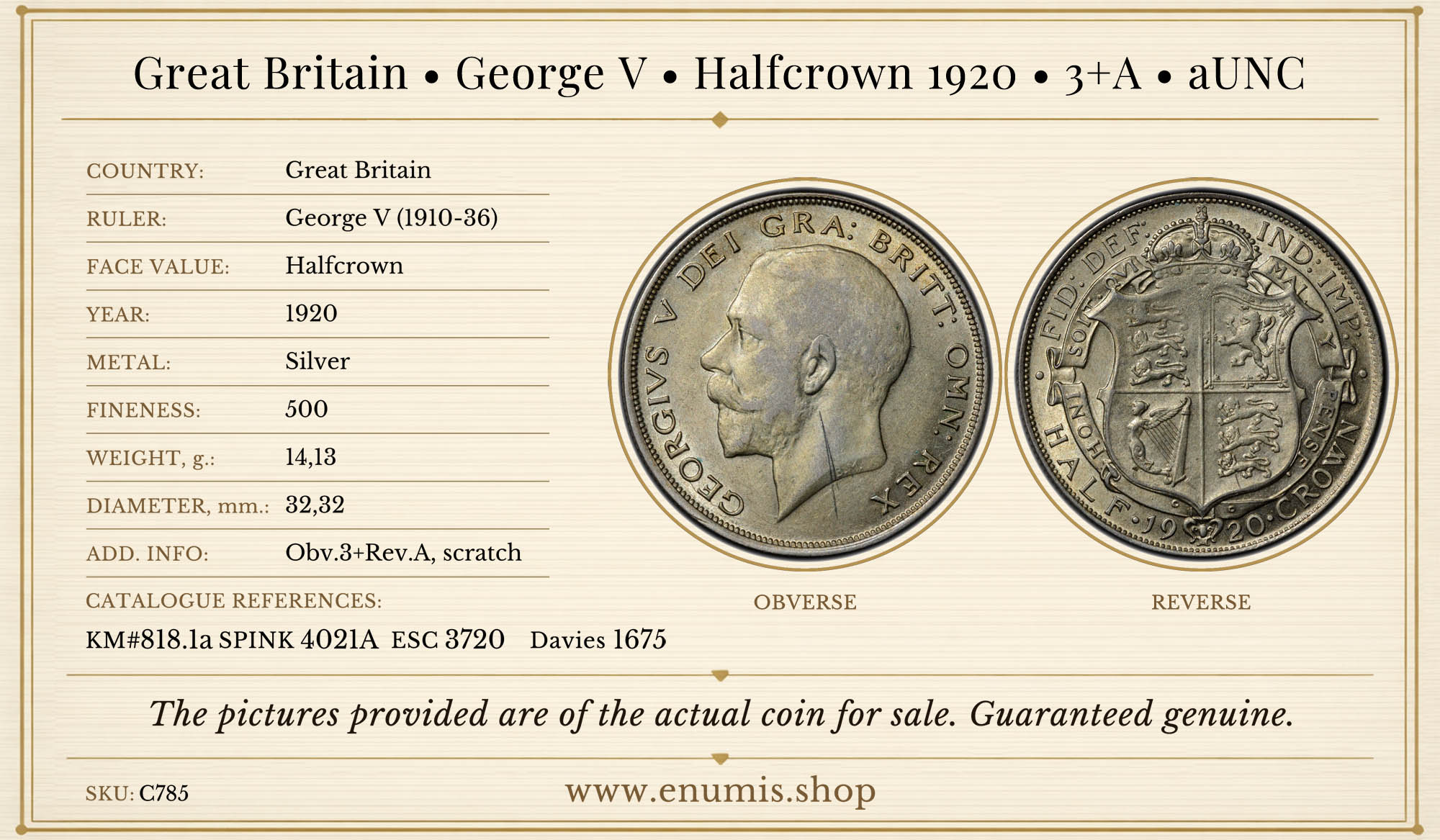 Great Britain, George V, Halfcrown 1920, 3+A, aUNC
