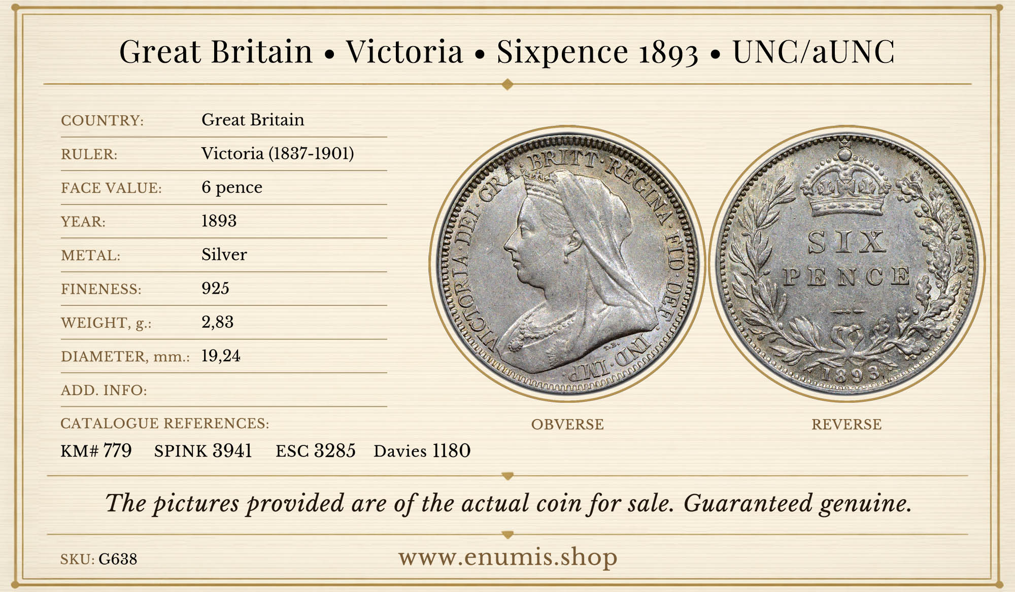 Great Britain, Victoria, Sixpence 1893, UNC/aUNC