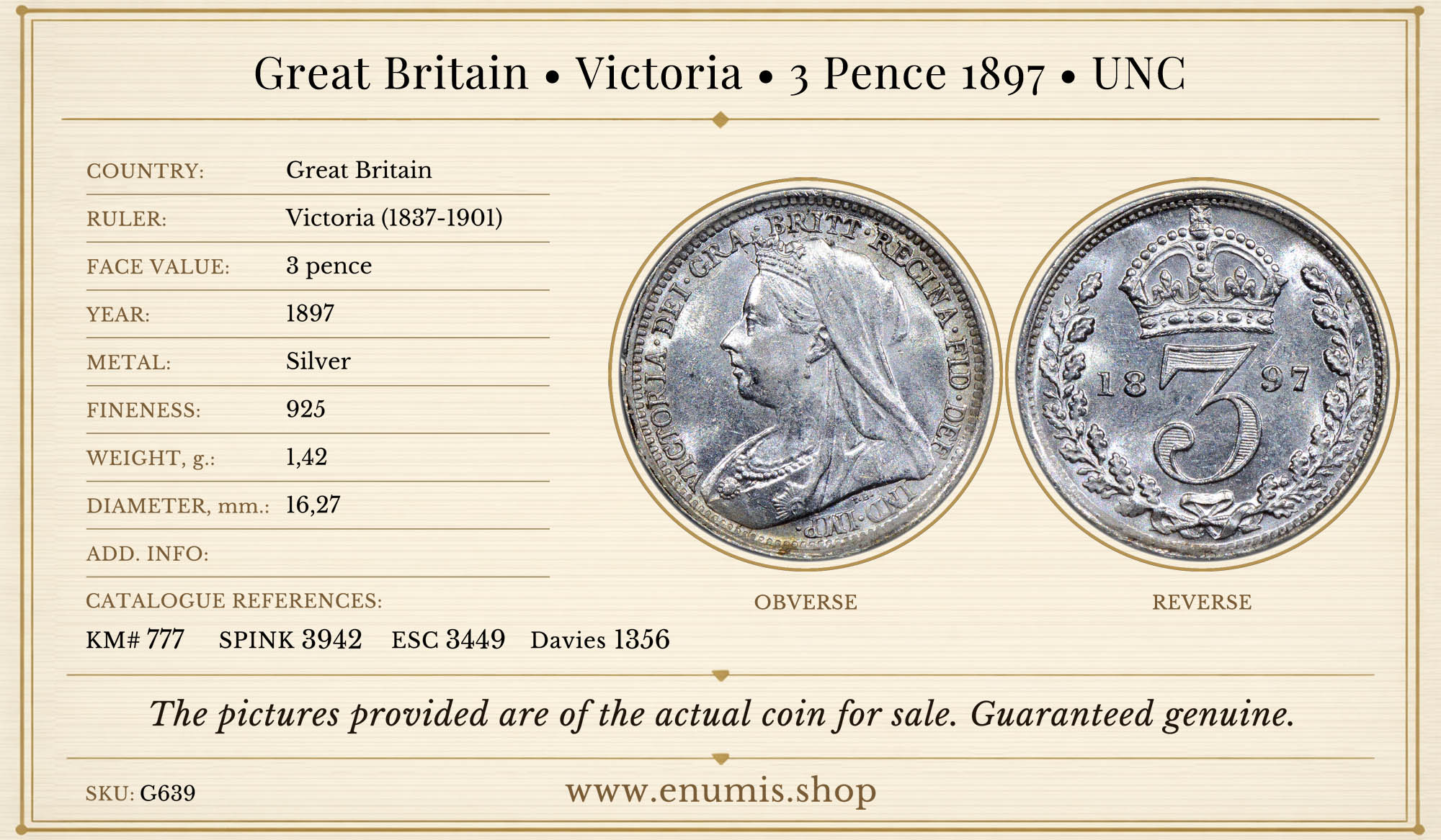 Great Britain, Victoria, 3 Pence 1897, UNC