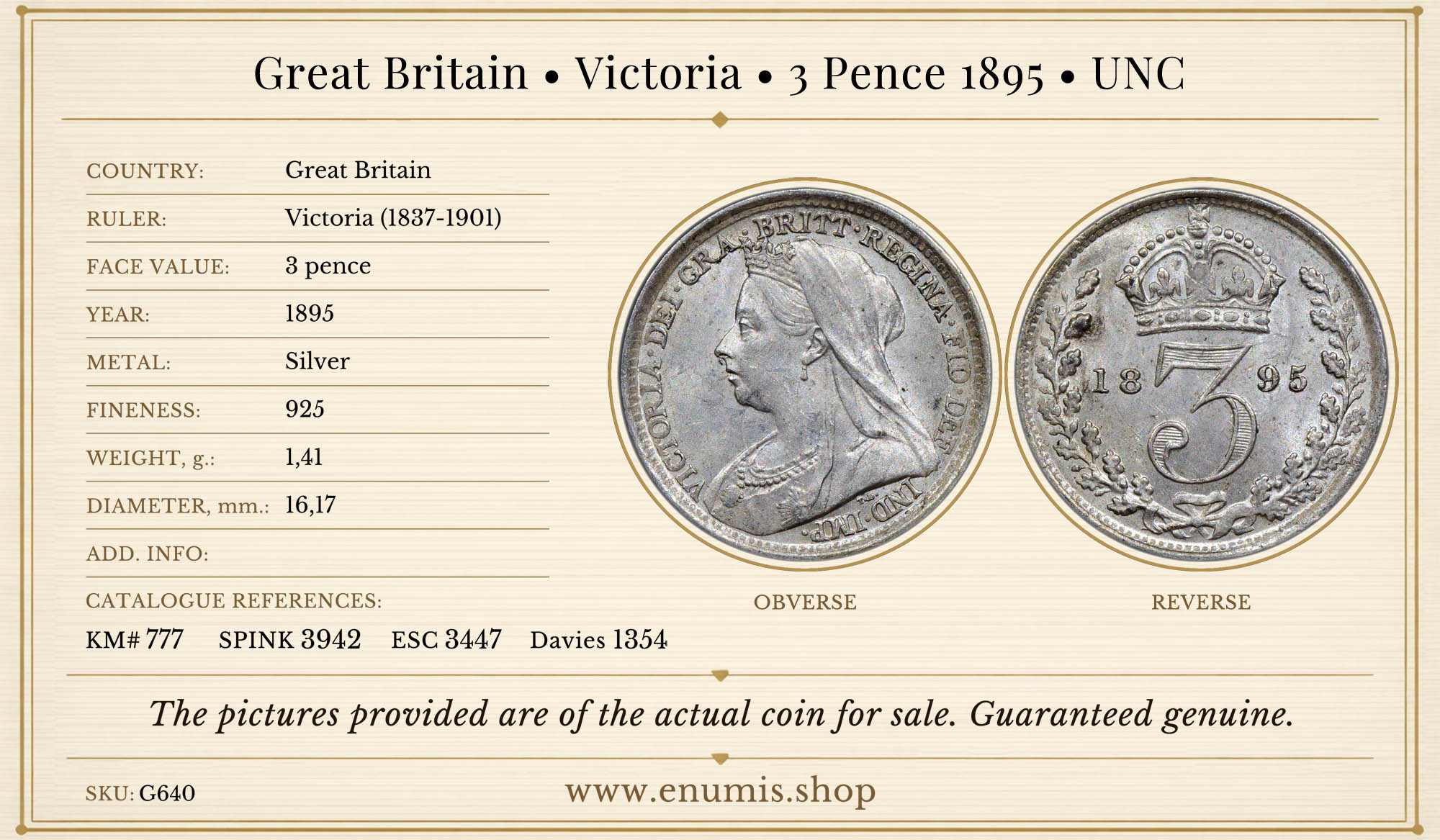 Great Britain, Victoria, 3 Pence 1895, UNC