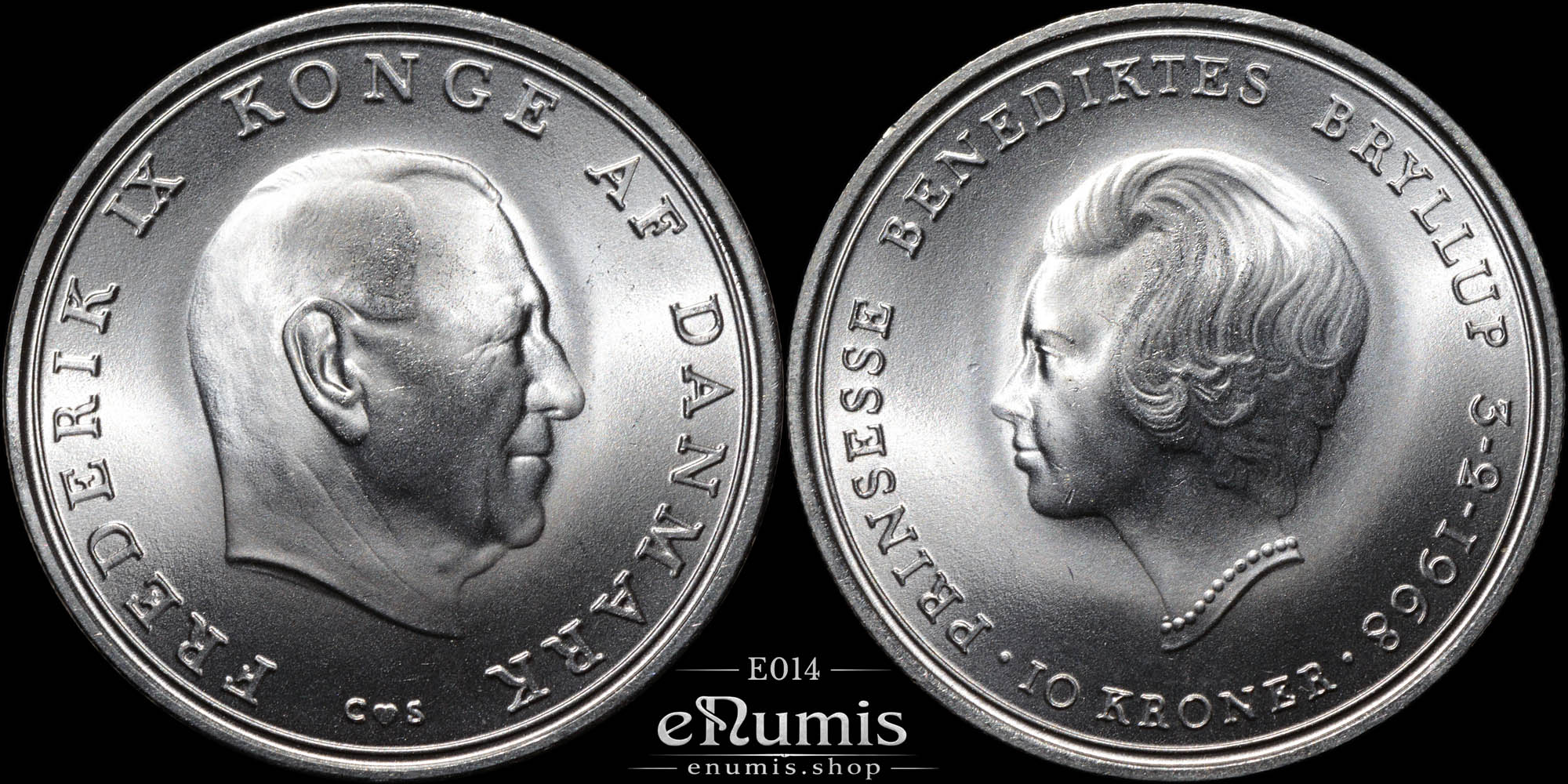 DENMARK, Frederick IX, 10 Kroner 1968, Wedding of Princess Benedikte, UNC