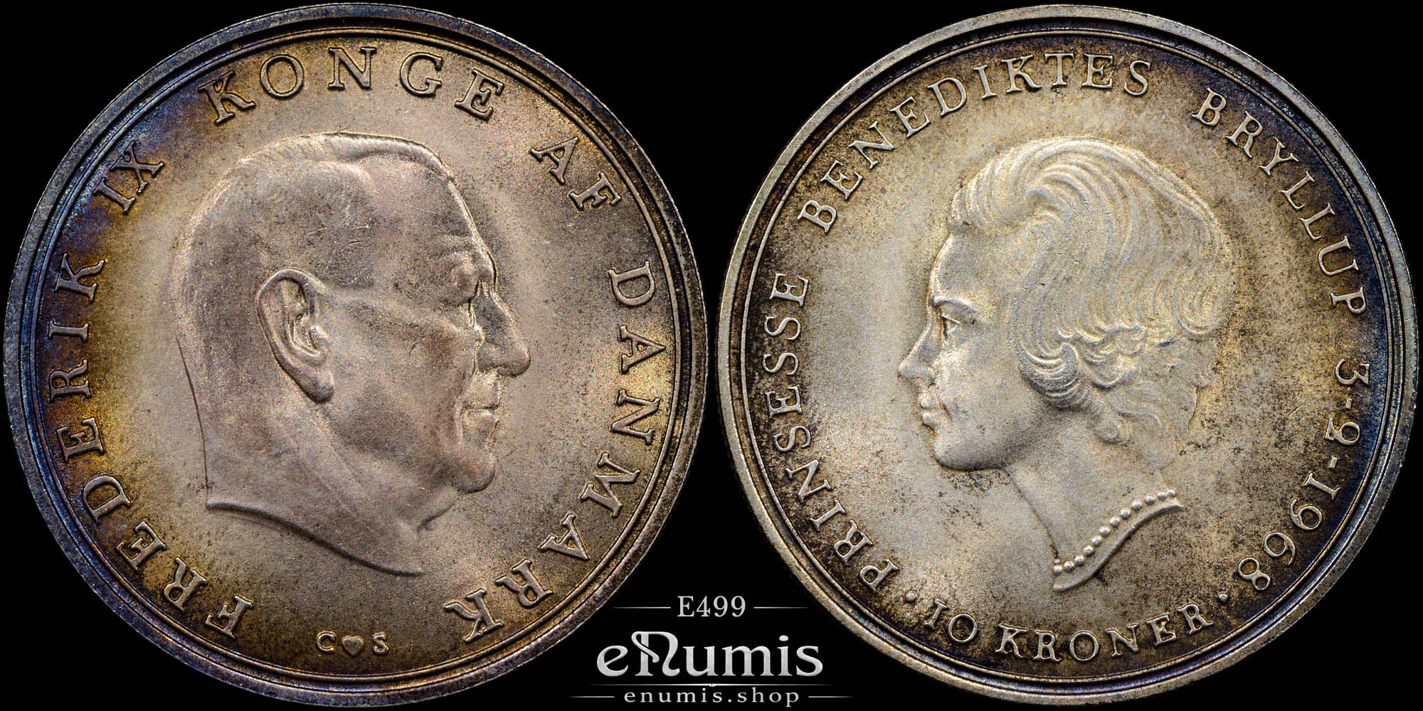 DENMARK, Frederick IX, 10 Kroner 1968, Wedding of Princess Benedikte, UNC