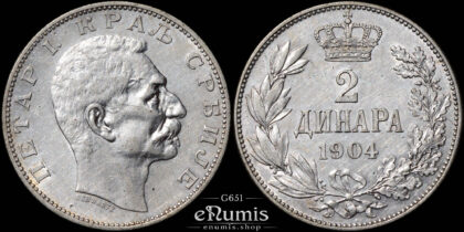SERBIA, Peter I, 2 Dinara 1904, aUNC