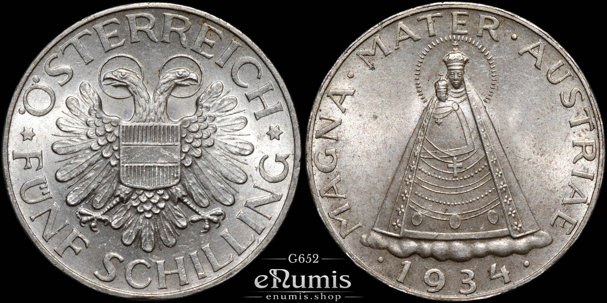 AUSTRIA, 5 Schilling 1934, silver, UNC