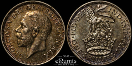 Great Britain, George V, Shilling 1934, toned, better date, aUNC/UNC