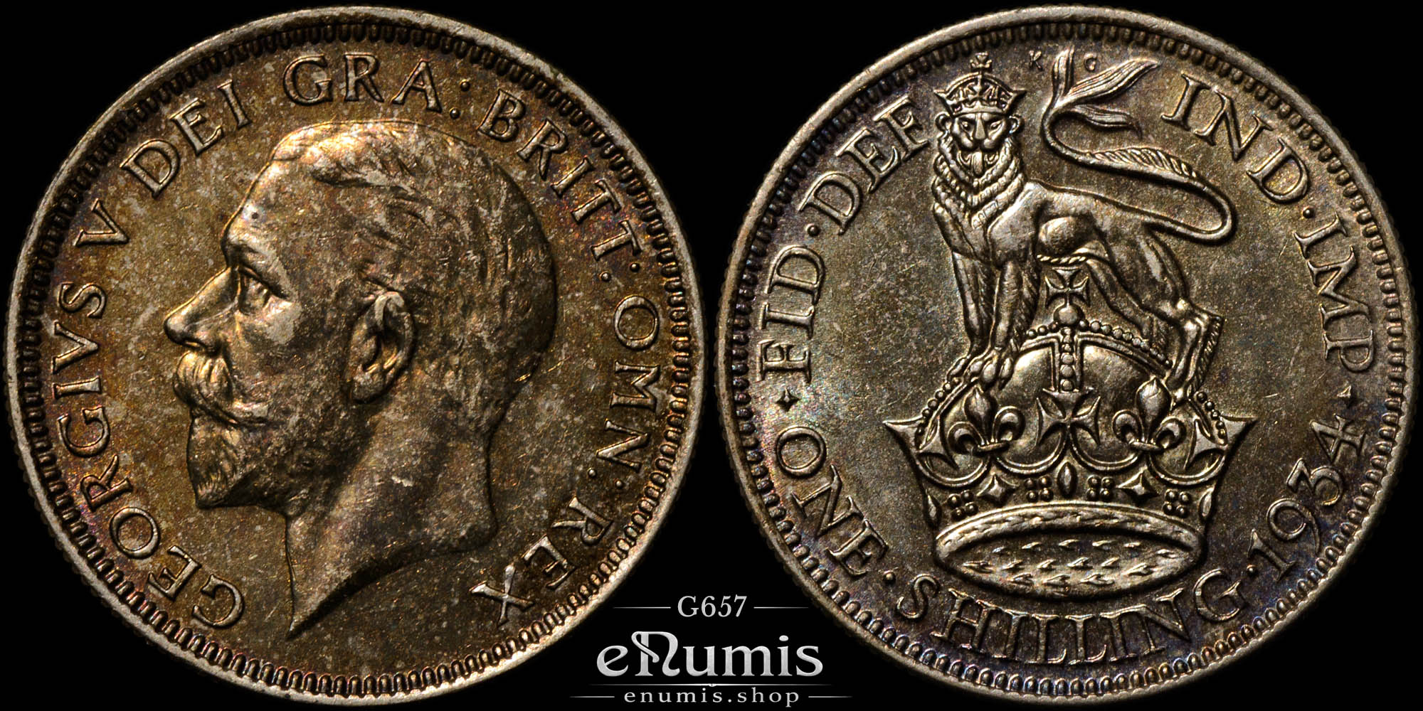 Great Britain, George V, Shilling 1934, toned, better date, aUNC/UNC Great Britain, George V, Shilling 1934, toned, better date, aUNC/UNC