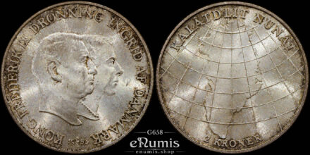 DENMARK, Frederick IX, 2 Kroner 1953, Greenland, silver, UNC