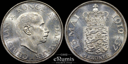 DENMARK, Christian X, 2 Kroner 1937, 25th Anniversary of Reign, UNC