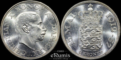 DENMARK, Christian X, 2 Kroner 1937, 25th Anniversary of Reign, UNC