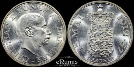 DENMARK, Christian X, 2 Kroner 1937, 25th Anniversary of Reign, UNC