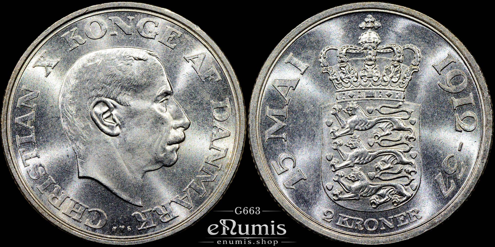 DENMARK, Christian X, 2 Kroner 1937, 25th Anniversary of Reign, UNC