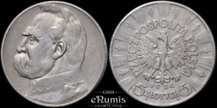 POLAND, 5 Zlotych 1934, Pilsudski, silver, VF+