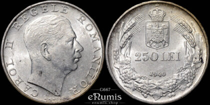 ROMANIA, Carol II, 250 Lei 1940, Silver, XF-UNC/aUNC