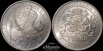 SWEDEN, Oscar II, 2 Kronor 1897, Silver Jubilee, UNC