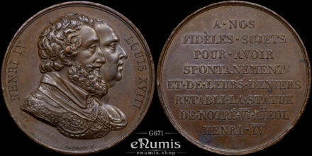 FRANCE, Louis XVIII, Medal 1818, by Gayrard, restoration of Henri IV Statue