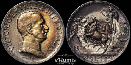 ITALY, Vittorio Emanuele III, 1 Lira 1917, toned, UNC