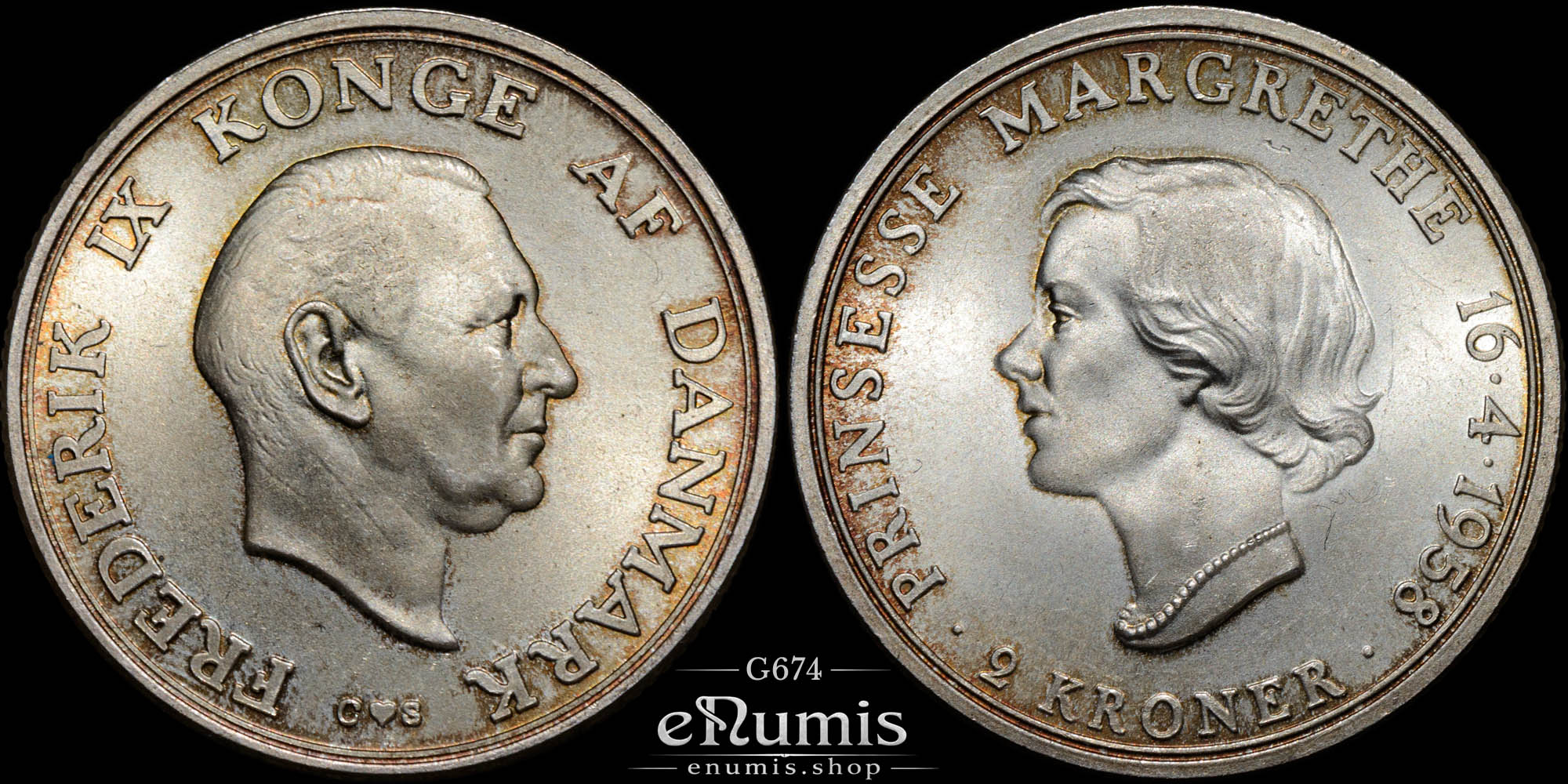 DENMARK, Frederick IX, 2 Kroner 1958, Princess Margrethe’s 18th Birthday, UNC DENMARK, Frederick IX, 2 Kroner 1958, Princess Margrethe’s 18th Birthday, UNC