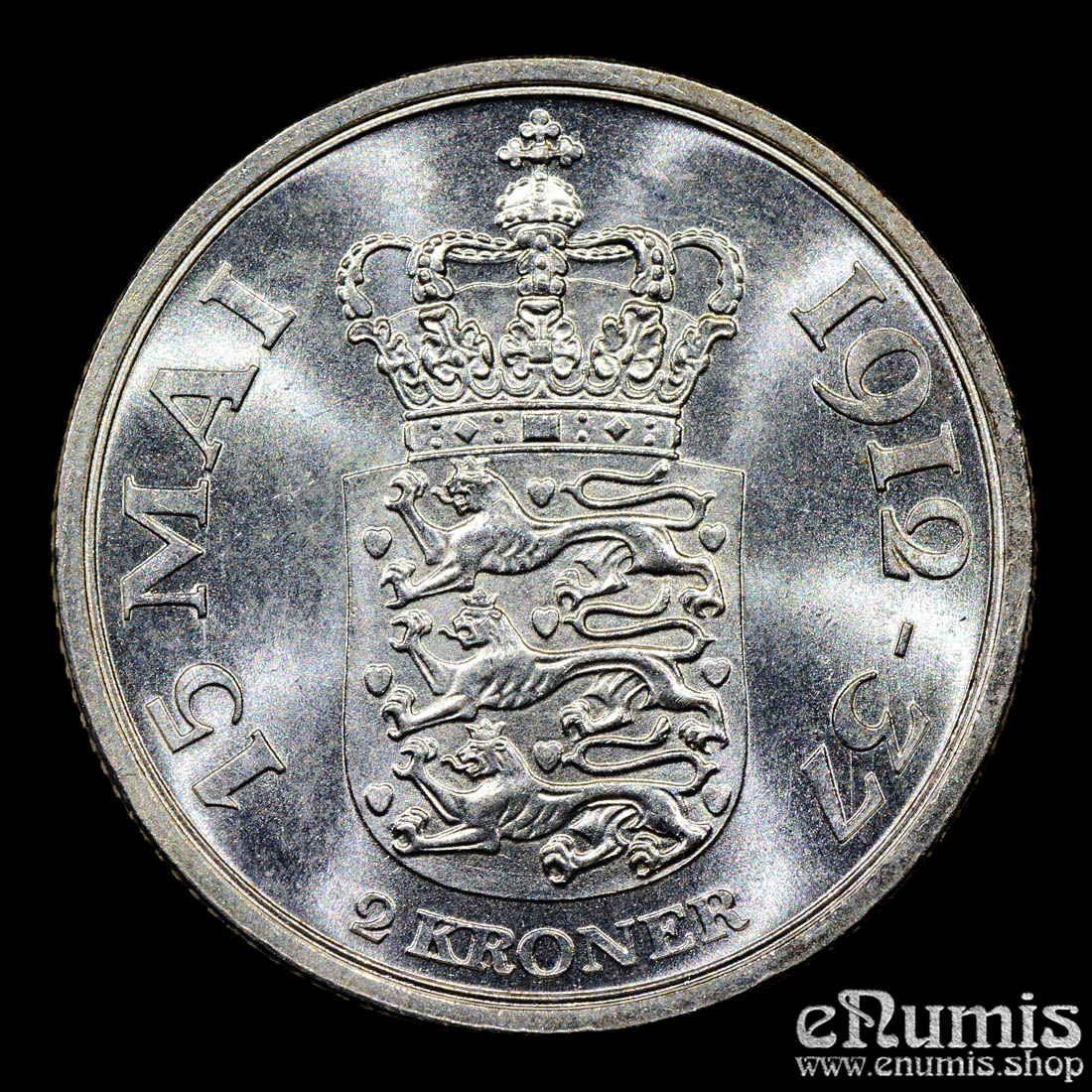 DENMARK, Christian X, 2 Kroner 1937, 25th Anniversary of Reign, UNC