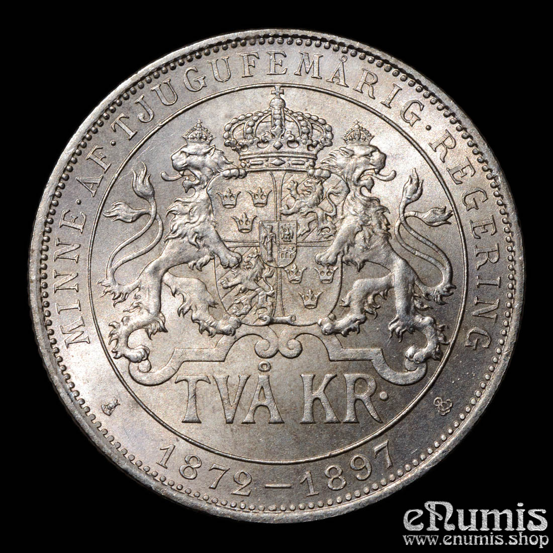 SWEDEN, Oscar II, 2 Kronor 1897, Silver Jubilee, UNC