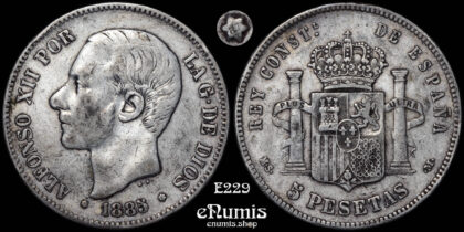 SPAIN, Alfonso XII, 5 Pesetas 1885 (1887) MS-M, VF