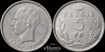 BELGIUM, Leopold III, 5 Francs 1936, BELGIE, XF-UNC