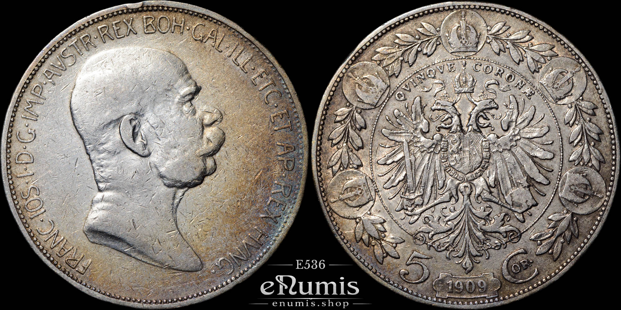 AUSTRIA, Franz Joseph I, 5 Corona 1909, VF AUSTRIA, Franz Joseph I, 5 Corona 1909, VF