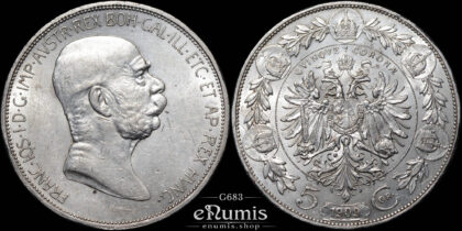 AUSTRIA, Franz Joseph I, 5 Corona 1909, XF-UNC/aUNC