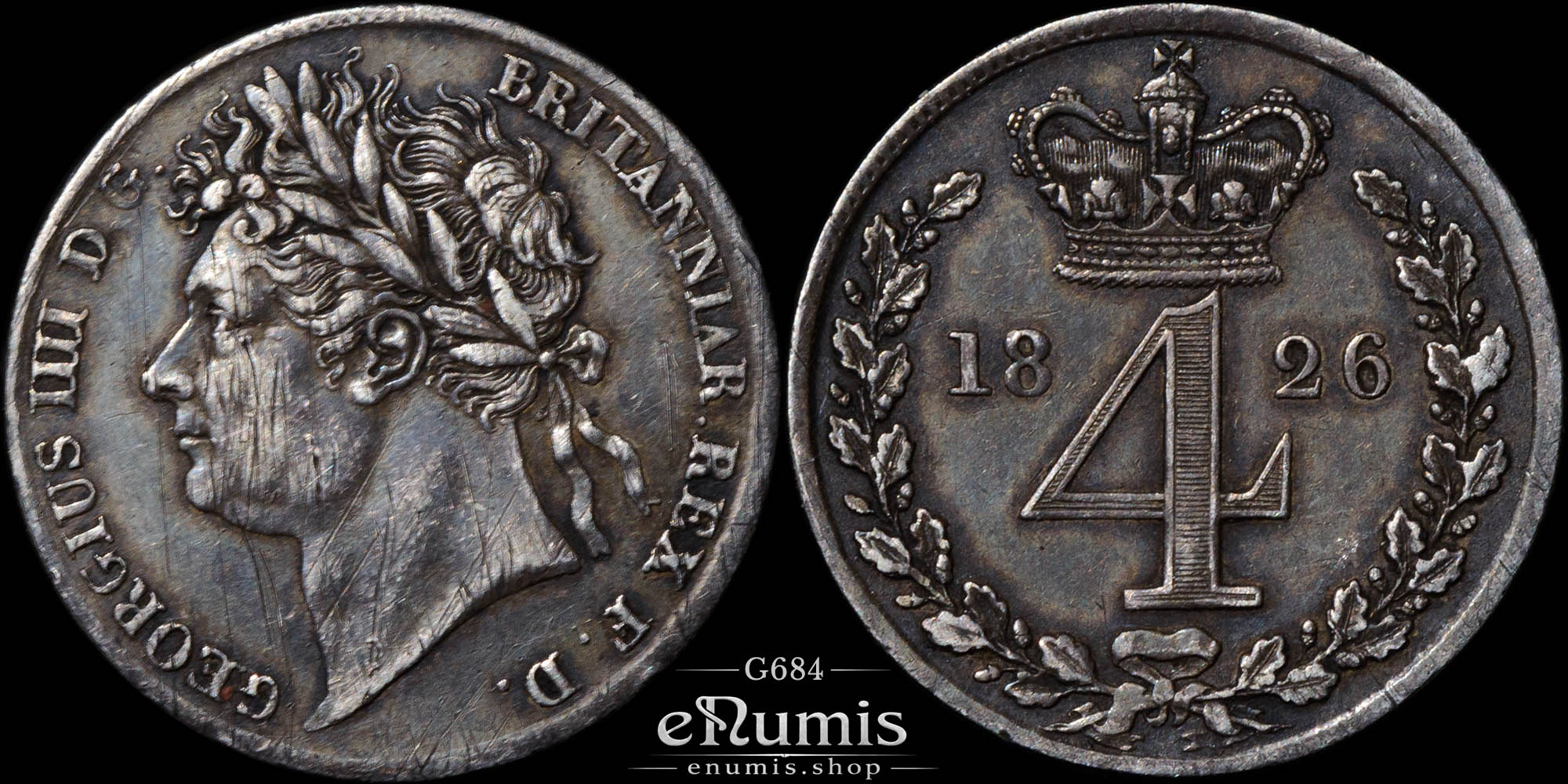Great Britain, George IV, 4 Pence 1826, Maundy, Groat, XF Great Britain, George IV, 4 Pence 1826, Maundy, Groat, XF