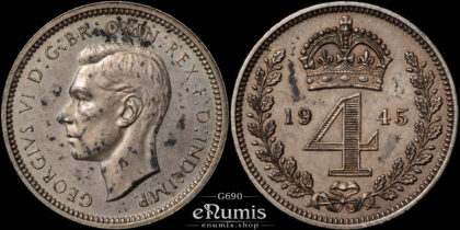 Great Britain, George VI, 4 Pence 1945, Maundy, Groat, UNC