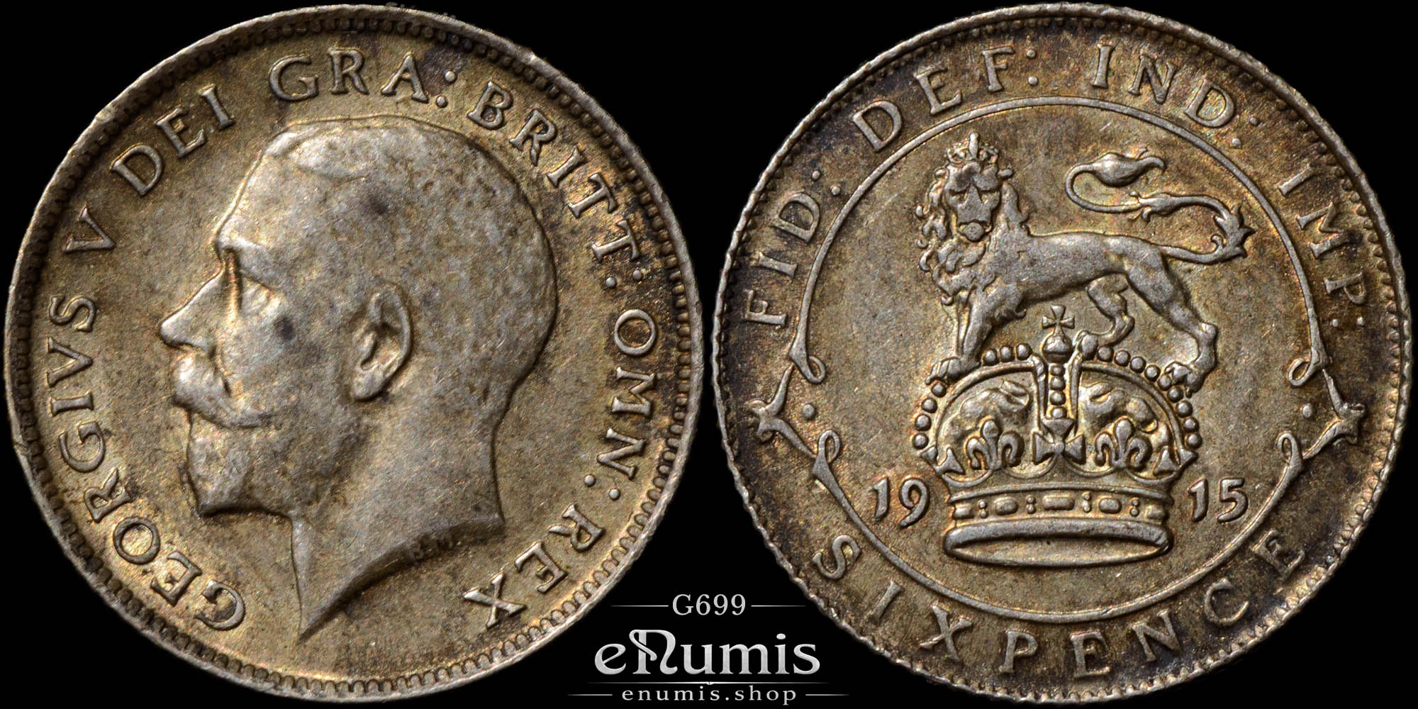 Great Britain, George V, Sixpence 1915, toned, aUNC