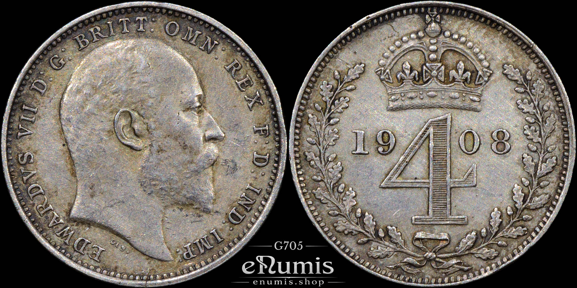 Great Britain, Edward VII, 4 Pence 1908, Maundy, Groat, aUNC Great Britain, Edward VII, 4 Pence 1908, Maundy, Groat, aUNC