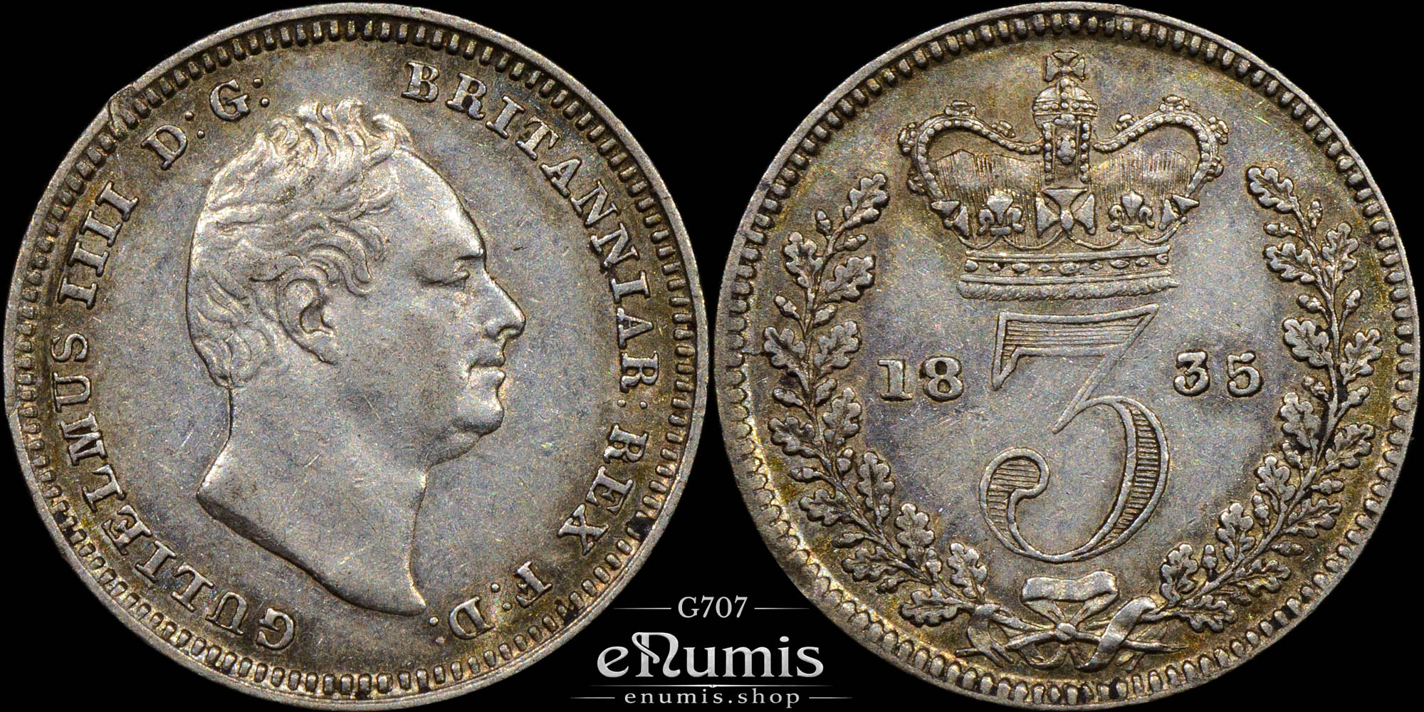 Great Britain, William IV, 3 Pence 1835, Large head, XF-UNC