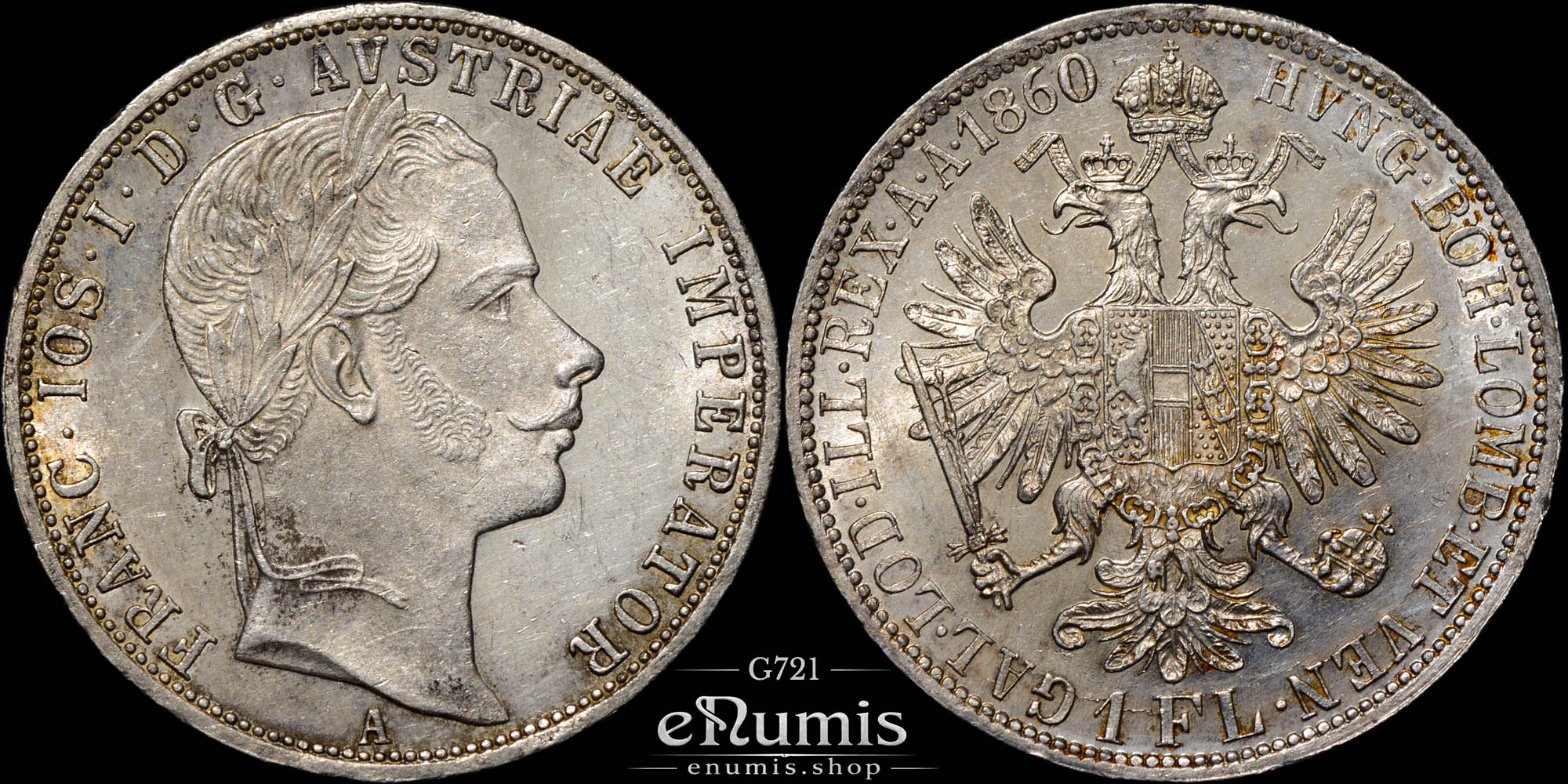 AUSTRIA, Franz Joseph I, 1 Florin Gulden 1860 A, aUNC AUSTRIA, Franz Joseph I, 1 Florin Gulden 1860 A, aUNC