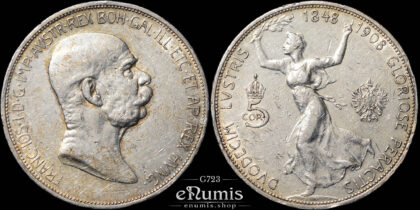 AUSTRIA, Franz Joseph I, 5 Corona 1908, 60th anniversary of reign, XF