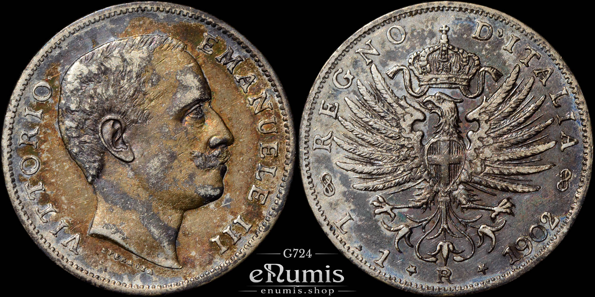 ITALY, Vittorio Emanuele III, 1 Lira 1902, toned, XF+ ITALY, Vittorio Emanuele III, 1 Lira 1902, toned, XF+