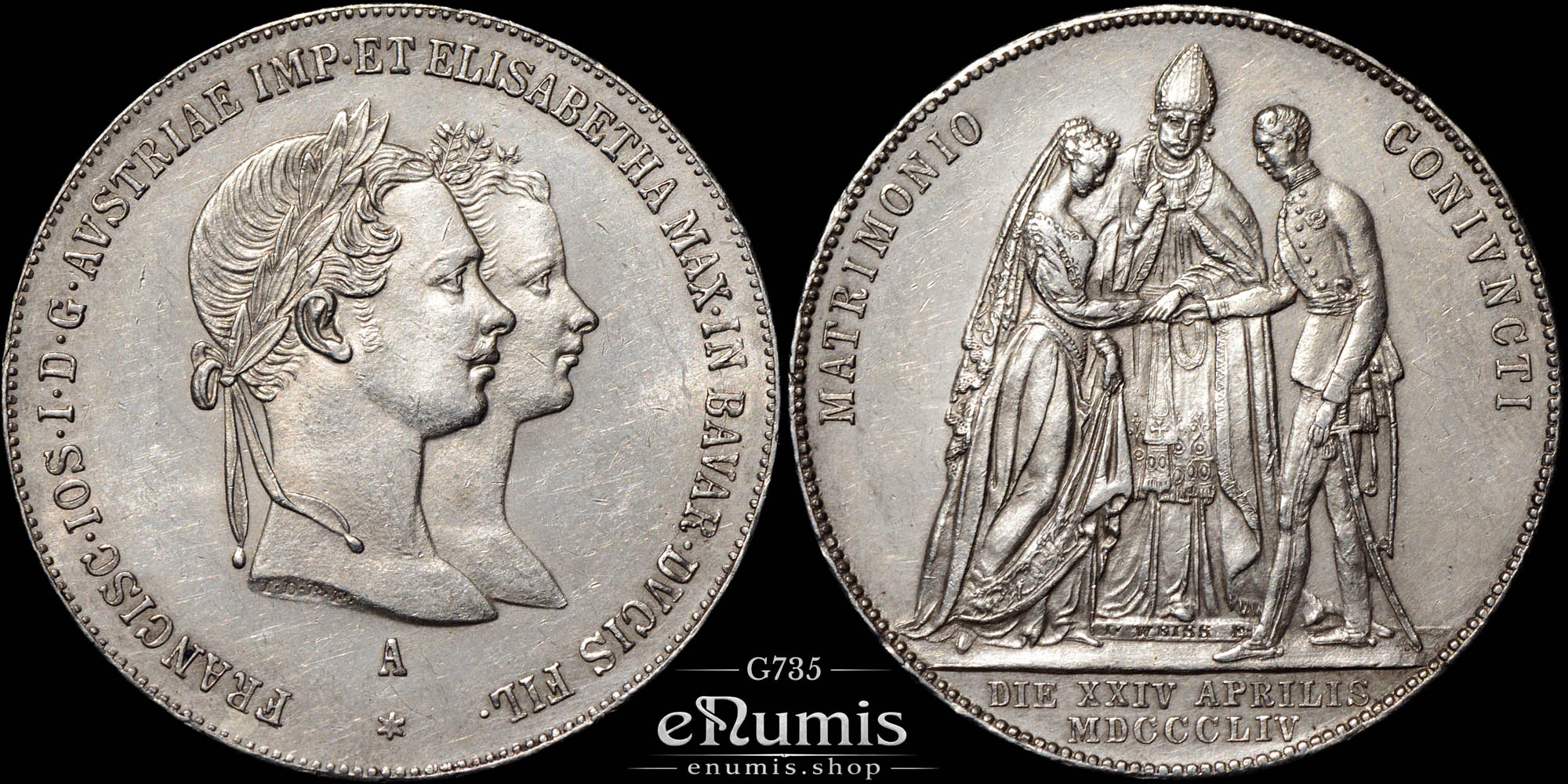 AUSTRIA, Franz Joseph I, 1 Gulden 1854, Wedding, aUNC AUSTRIA, Franz Joseph I, 1 Gulden 1854, Wedding, aUNC