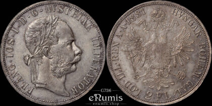 AUSTRIA, Franz Joseph I, 2 Florin Gulden 1881, UNC