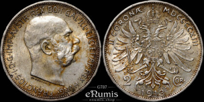 AUSTRIA, Franz Joseph I, 2 Corona 1913, XF-UNC