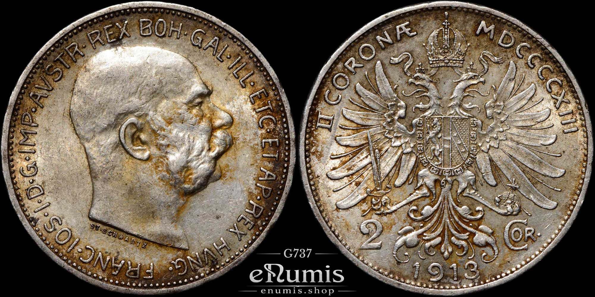 AUSTRIA, Franz Joseph I, 2 Corona 1913, XF-UNC