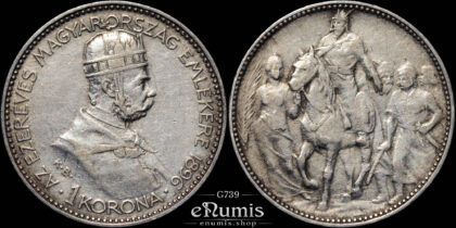 HUNGARY, Franz Joseph I, 1 Korona 1896, Millennium Commemorative, VF-XF