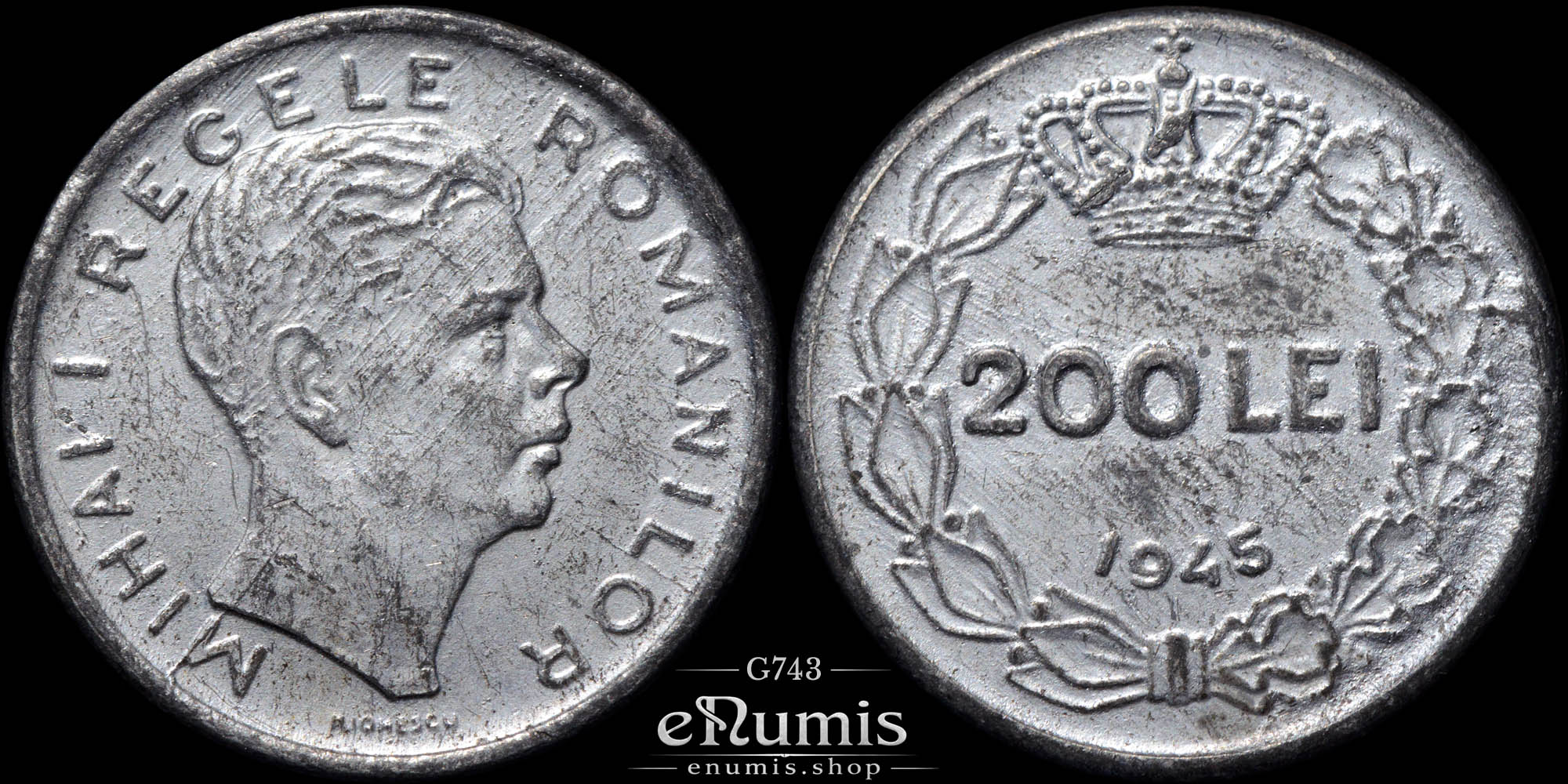 ROMANIA, Mihai I, 200 Lei 1945, XF+