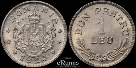 ROMANIA, Ferdinand I, 1 Leu 1924, Brussels, UNC