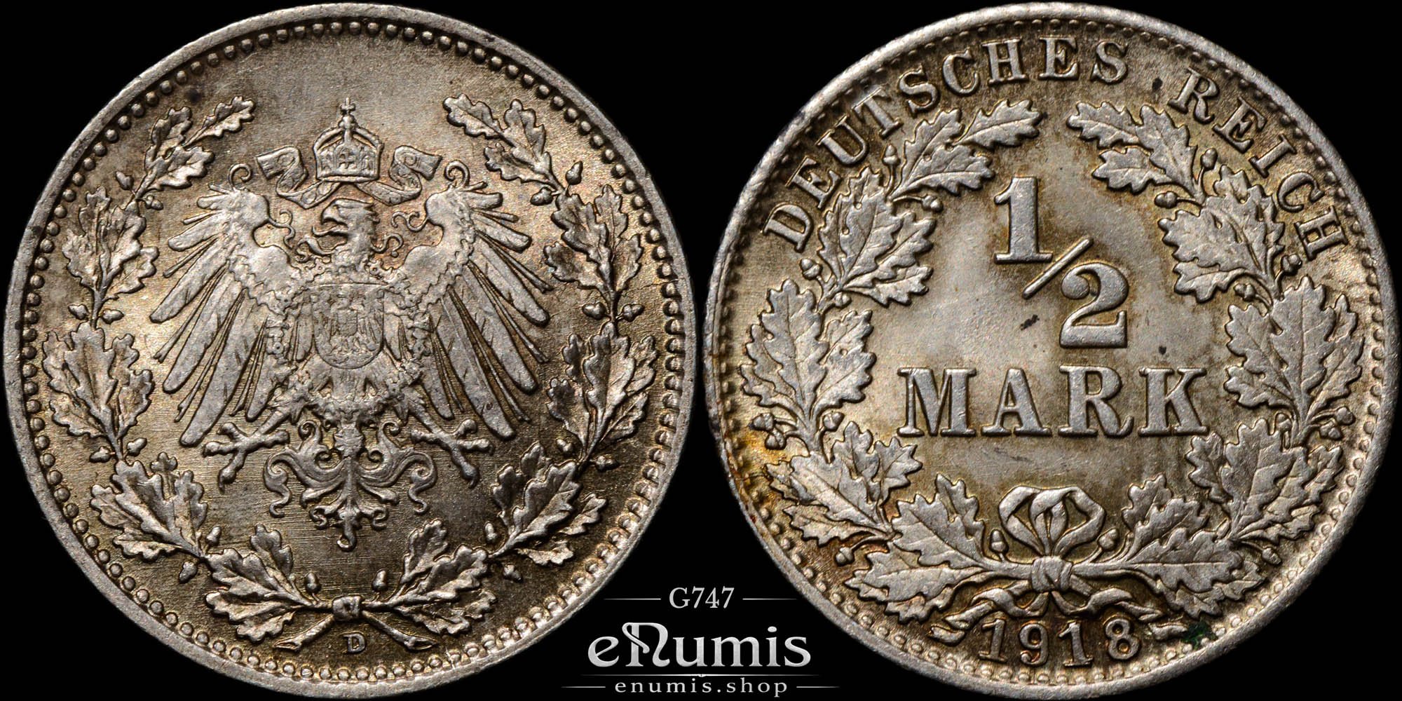German Empire, 1/2 Mark 1918 D, Munich, UNC German Empire, 1/2 Mark 1918 D, Munich, UNC
