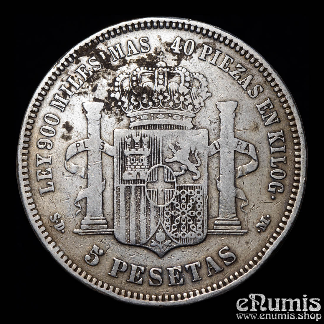 SPAIN, Amadeo I, 5 Pesetas 1871 SD-M, VF