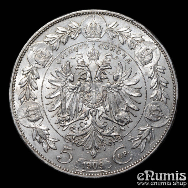 AUSTRIA, Franz Joseph I, 5 Corona 1909, XF-UNC/aUNC • • • 👍