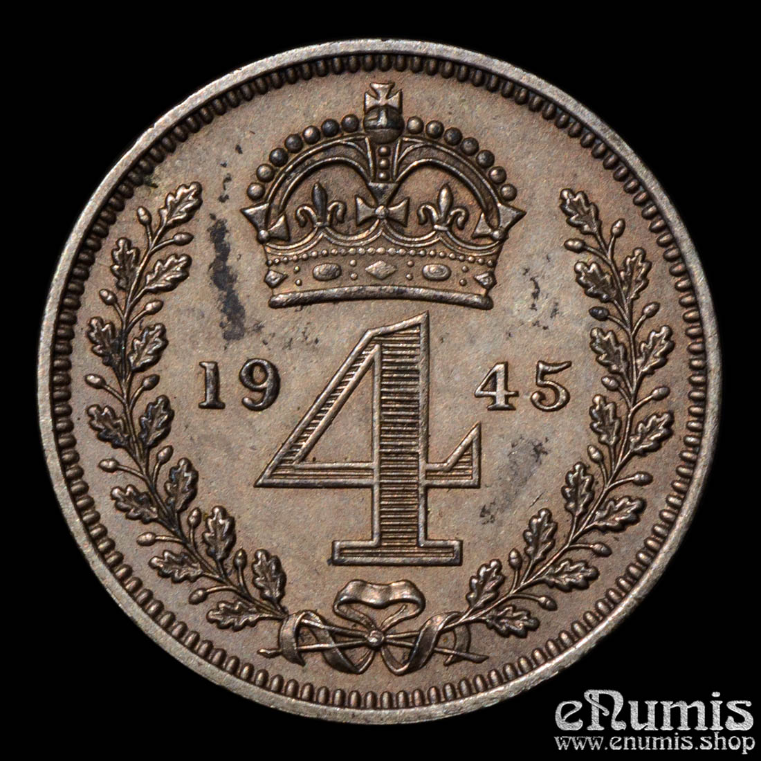 Great Britain, George VI, 4 Pence 1945, Maundy, Groat, UNC